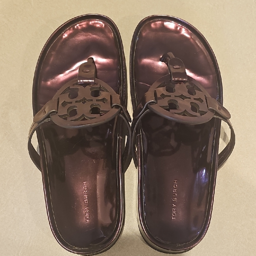 Tory Burch, Women's Metallic Plum Purple Sandals, Size 8, Shoe Box Included!